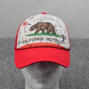 California Republic Trucker Hat Red State Bear Flag White Cap Snapback Skater
